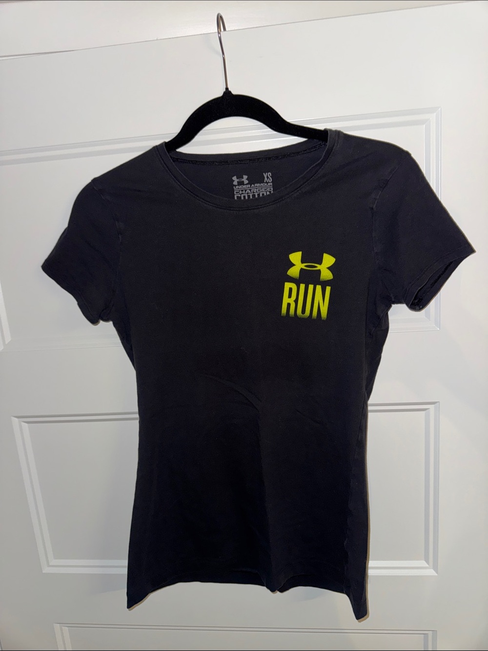 Under Armour Black Short Sleeve 'RUN' Tee with Neon Yellow Logo